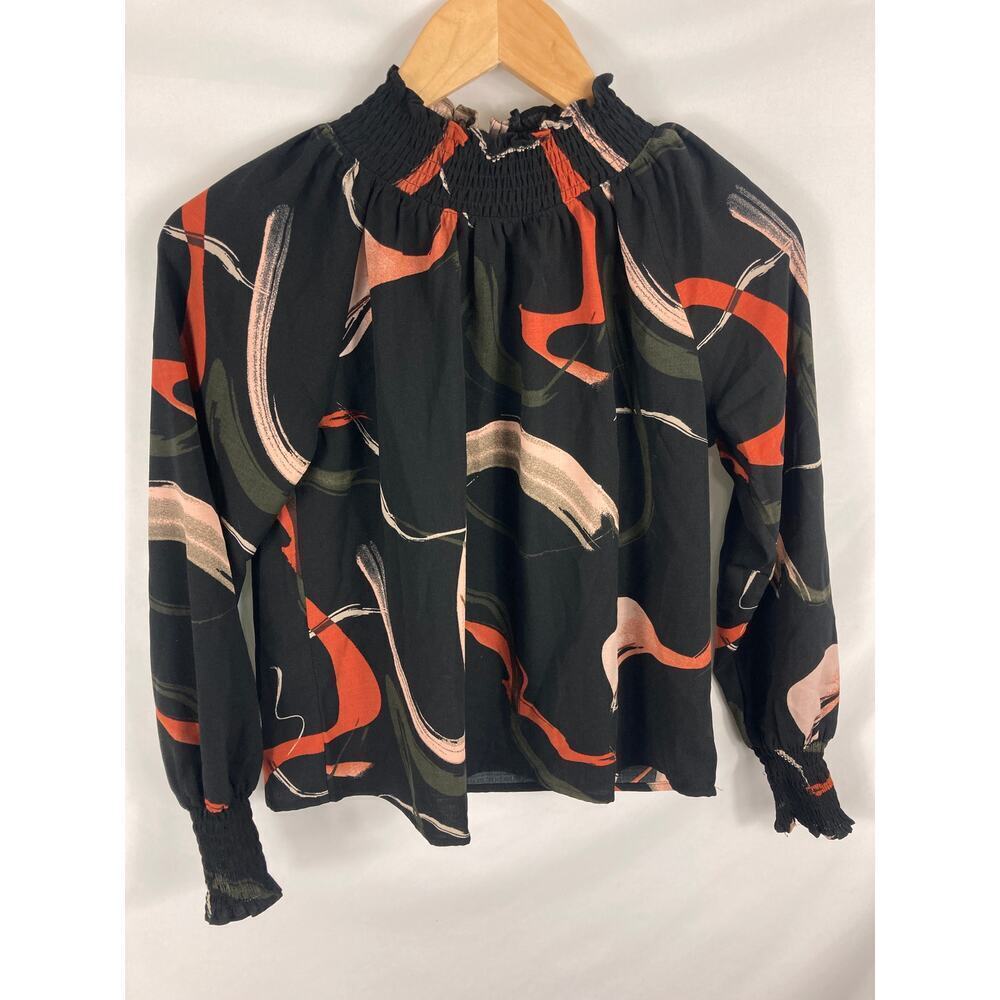 Nine West Patterned High Neck Long Sleeve Blouse Size PXS